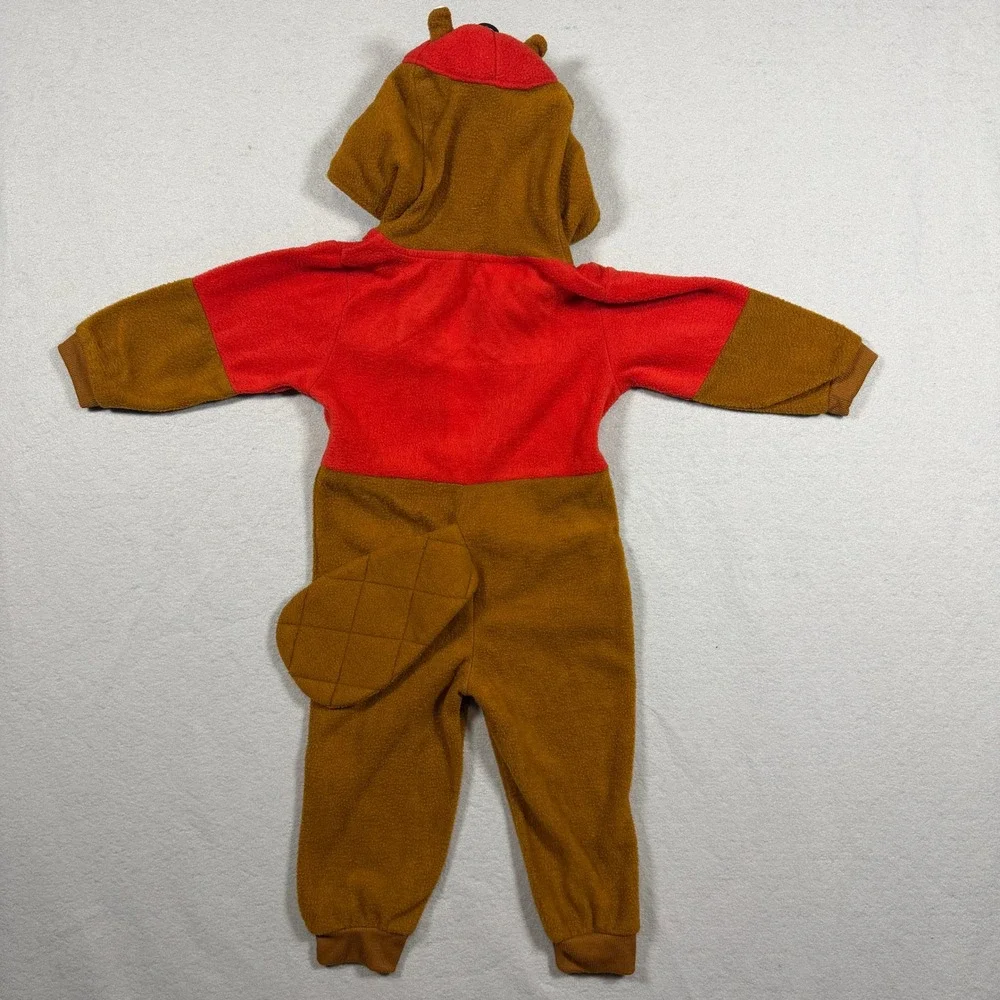 Buc-ee's Toddler Mascot Character Fleece Hooded Jumpsuit 3T Red Brown